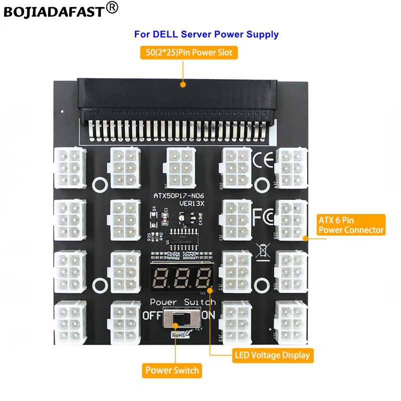 2400W Server Psu Breakout Board - 17 Ports PCIe 6Pin Connector Server
